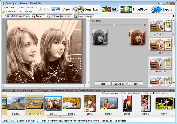 Sepia color batch processing for photo