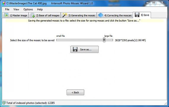 Saving the generated mosaic to a file