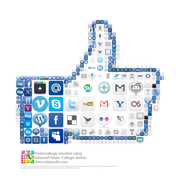 Collage "Like" composed of social icons