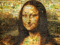 Porträt der Mona Lisa aus vielen Mini-Gemälden. 