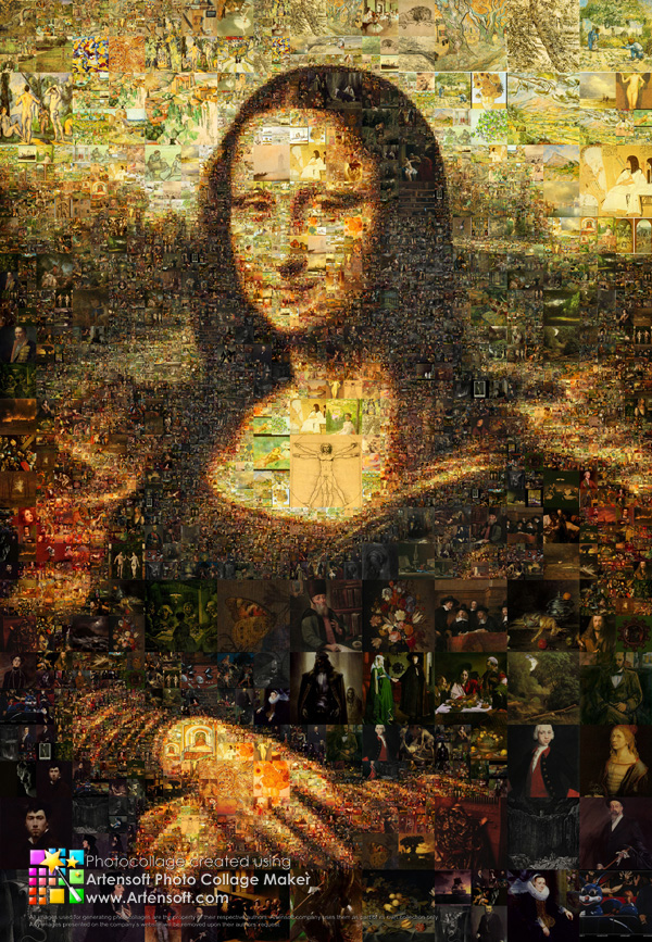 Porträt der Mona Lisa aus vielen Mini-Gemälden. 