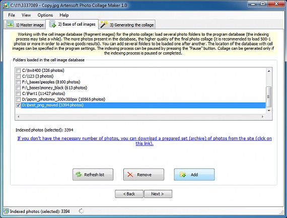 Working with the database of Artensoft Photo Collage Maker