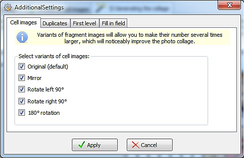 Cell images options