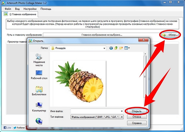 Выбор исходного изображения - первый шаг работы с Photo Collage Maker